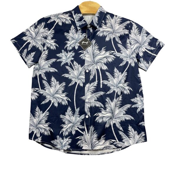 Hooyi XL Men's Tropical NEW w/Tags Hawaiian Shirt Blue White Polyester - Picture 1 of 6